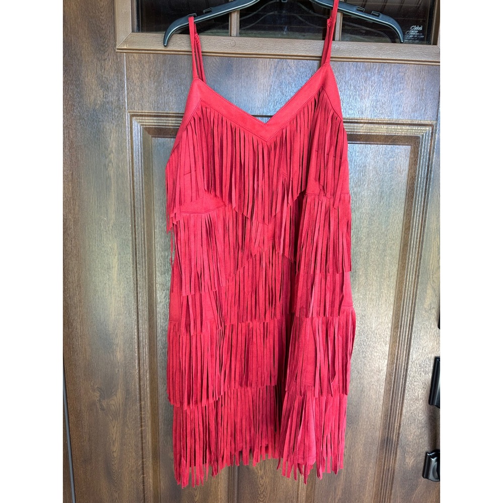 IDYLLWIND WOMEN'S M BRIXWORTH MARANDA LAMBERT FRINGE FAUX SUEDE MINI DRESS